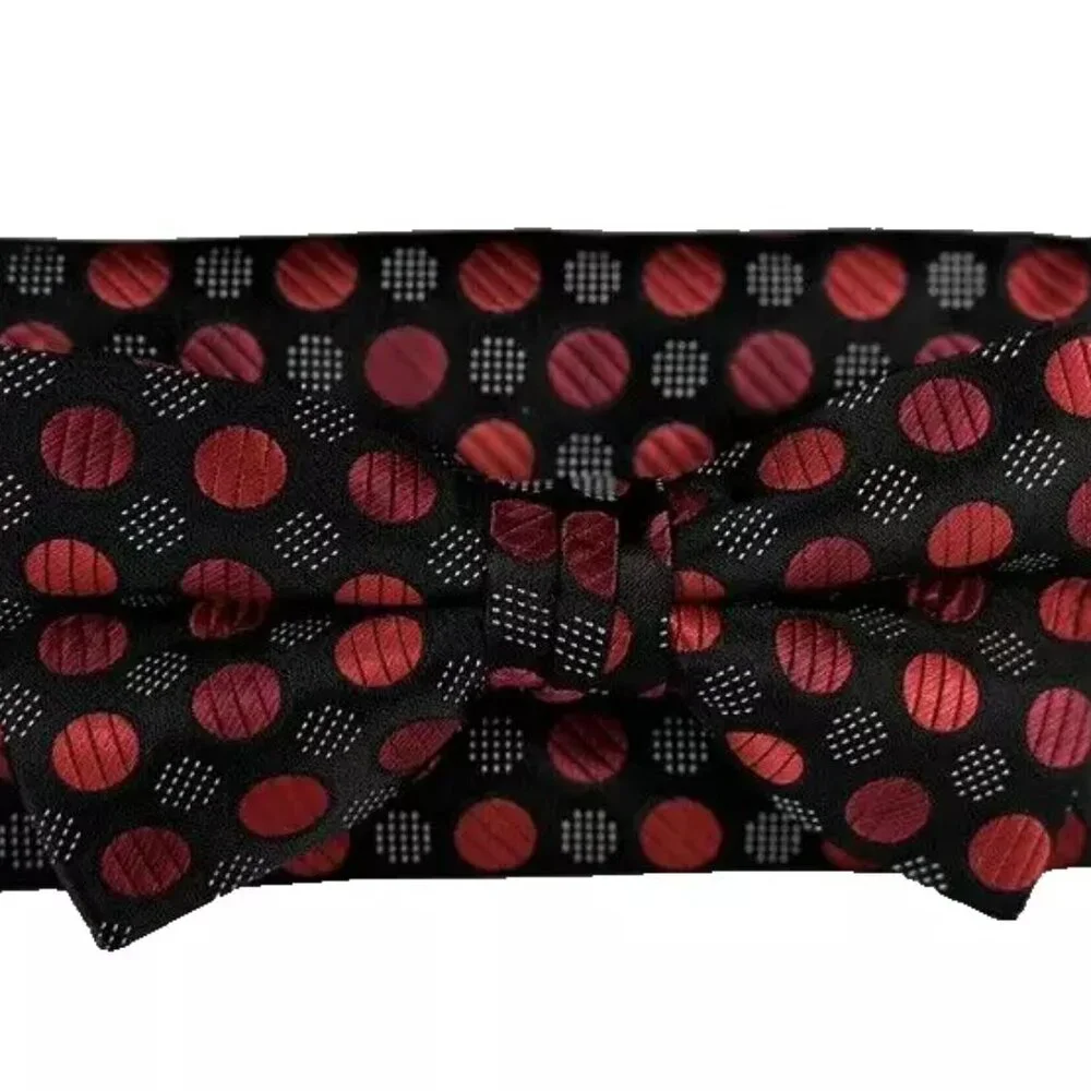 Stacy Adams Men's Bow Tie Hanky Red Black Polka Dot Handmade Microfiber 2.5